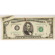 UNITED STATES OF AMERICA 1950 . FIVE 5 DOLLARS BANKNOTE . ERROR . FLAP FOLD BOTH SIDES